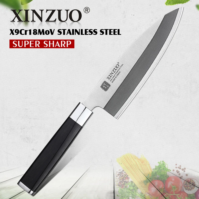 XINZUO 180 мм профессиональный нож Деба с ножнами X9Cr18M кухонные ножи из нержавеющей стали сашими односторонний нож шеф-повара ручка из черного дерева