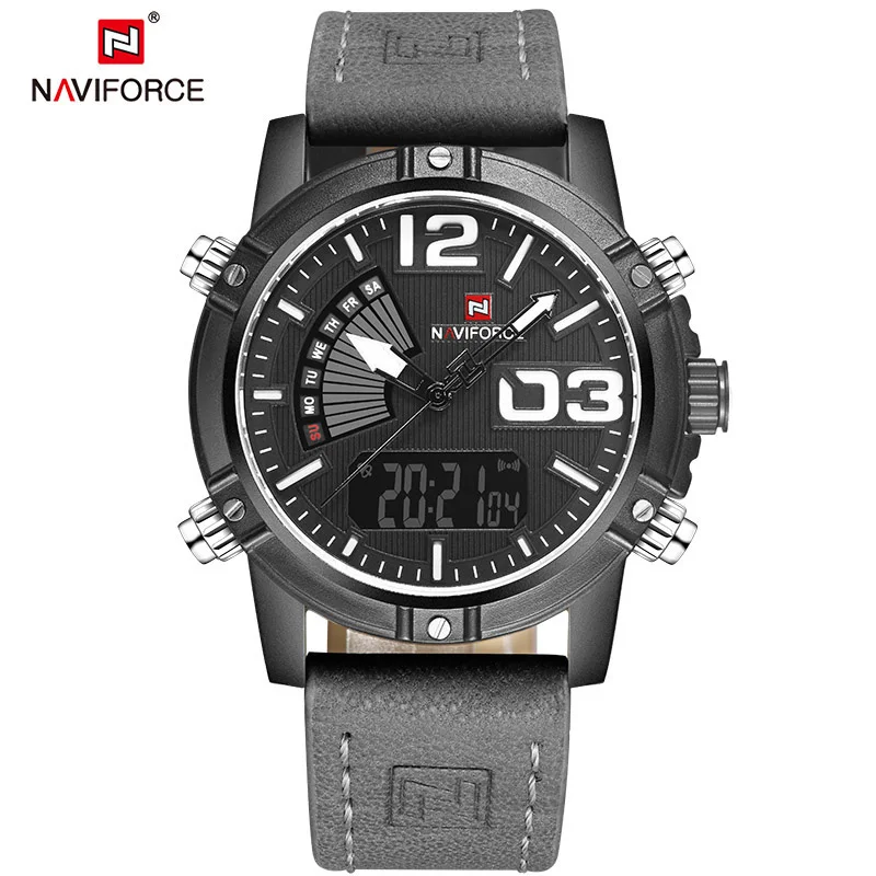 Мужские часы naviforce люксовый бренд кварцевые аналоговые цифровые кожаные часы мужские спортивные часы армейские военные часы Relogio Masculino - Цвет: black white