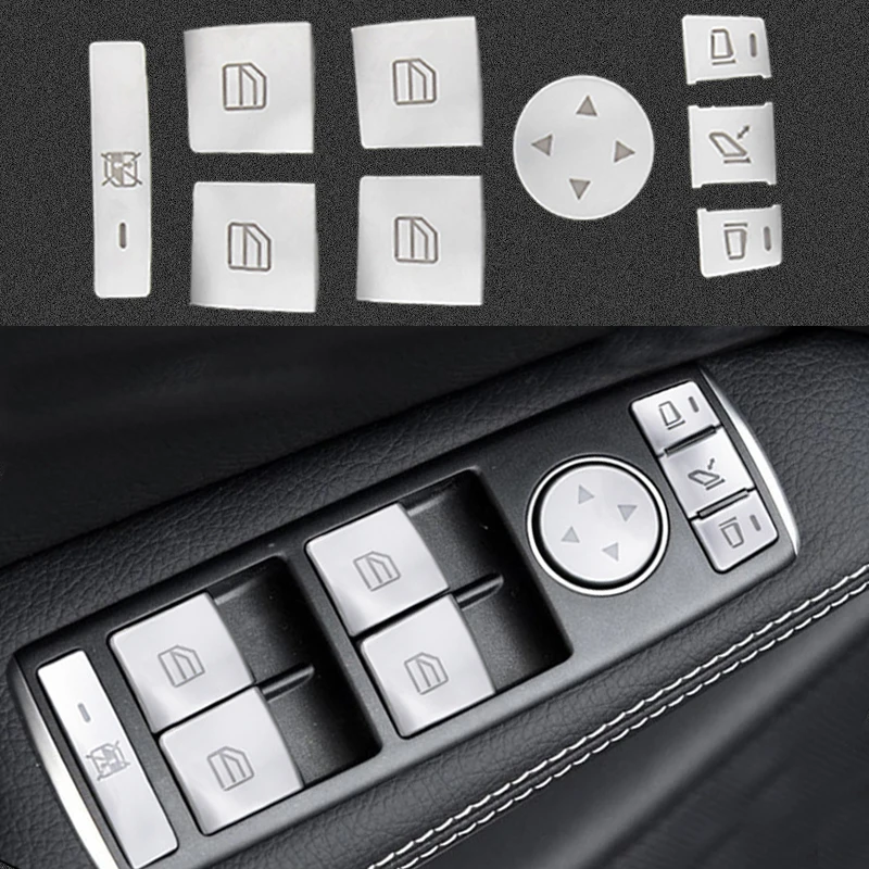 14 шт. наклейки на двери автомобиля, подлокотники, окна, кнопки, для марки Benz W204 W212 A B C GLA CLA GLK GL, автомобильные аксессуары, интерьер