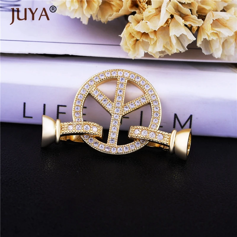 Peace Clasps For Jewelry Making Gold Rose Color Copper Zircon Clasp Connector DIY Pearls Beads Jewellery Findings | Украшения и