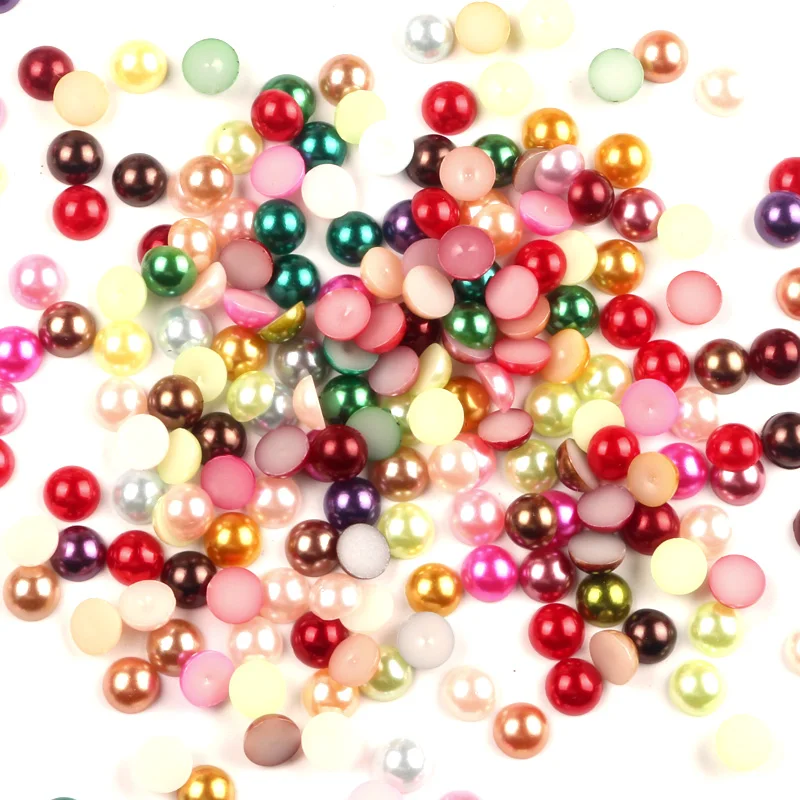 

500Pcs 8mm Random Mixed Half Round Pearl Beads FlatBack Scrapbook Craft Cabochon Kawaii DIY Embellishments Accessories