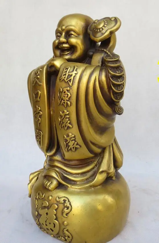 Китайский буддийский медный богатство MoneyBag Ruyi счастливый смех Maitreya статуя Будды