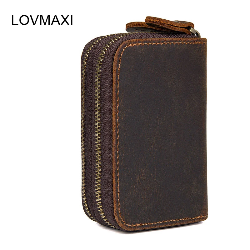 LOVMAXI crazy horse кожаные мужские кошельки для ключей кофе Автомобильный держатель