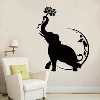 Wall Decal Elephant Lotus Flower Moon Buddhism Vinyl Art Stickers Home Decor Living Room Removable Bedroom Mural  D563