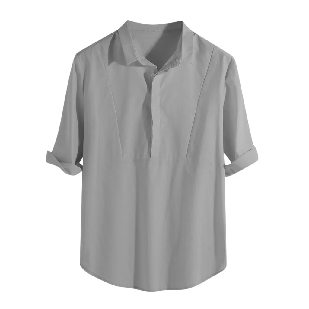 2019 New Fashion Summer Smart Casual Botton Shirt 3/4 Sleeve Lapel Loose Solid Cotton | Мужская одежда