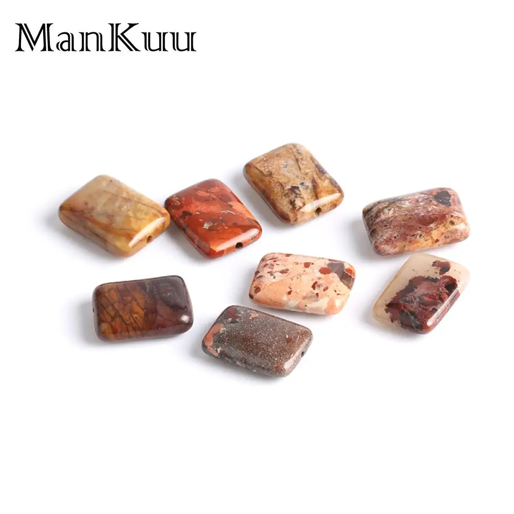 ManKuu 13*18 мм Прямоугольный коричневый красный камень бусина деревянный узор