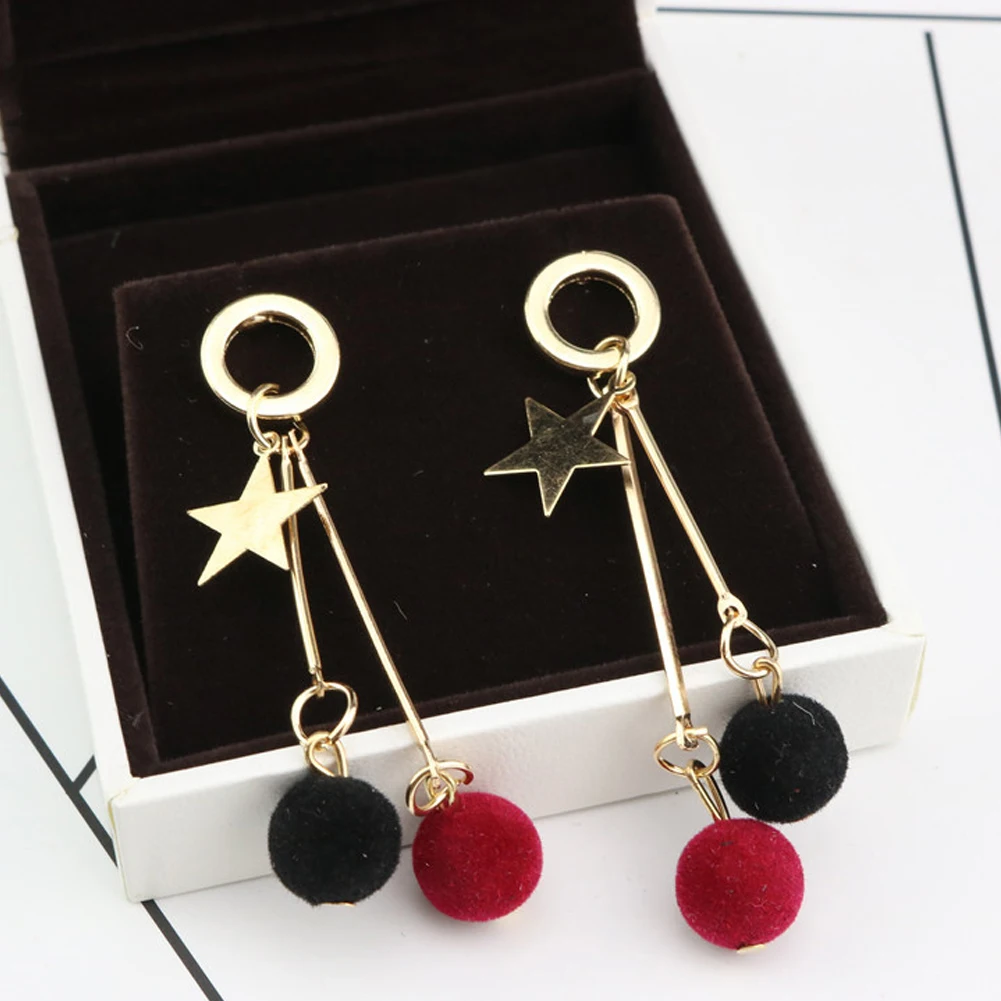 Simple Five Pointed Star Plush Ball Long Dangle Sexy Women Tassel Earrings Gifts | Украшения и аксессуары