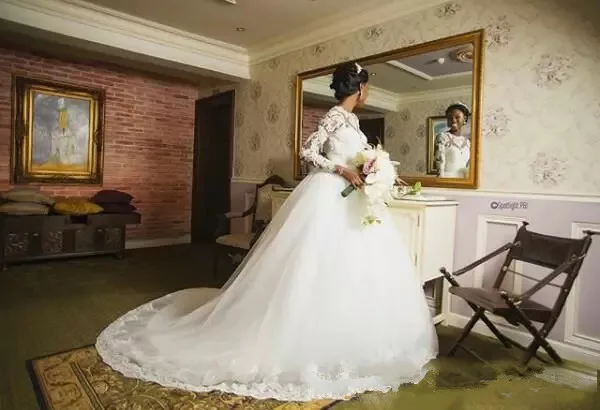 SIJANE O-Neck Princess Wedding Dress Simple Elegance Lace Long Sleeves Bridal Custom Made Ball Gown 0904 | Свадьбы и торжества