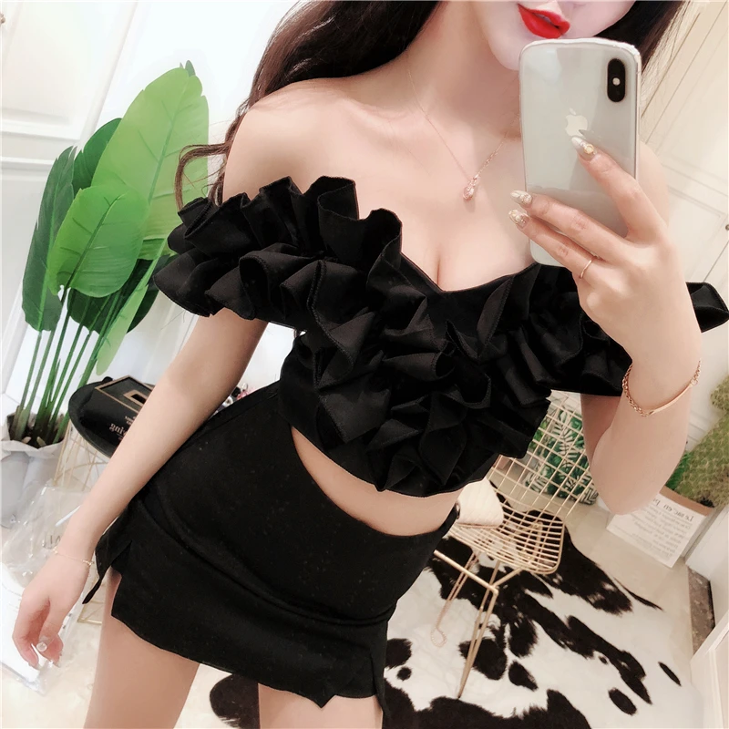 2019 Новинки для женщин модные рубашки оборки открытые плечи сексуальный топ