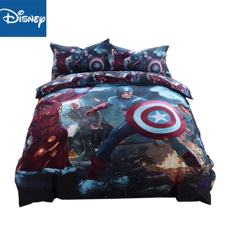 

Captain America comforter cover sets 3-4pcs queen size boys cartoon 3D marvel egyptian cotton pillow sham cases twin size