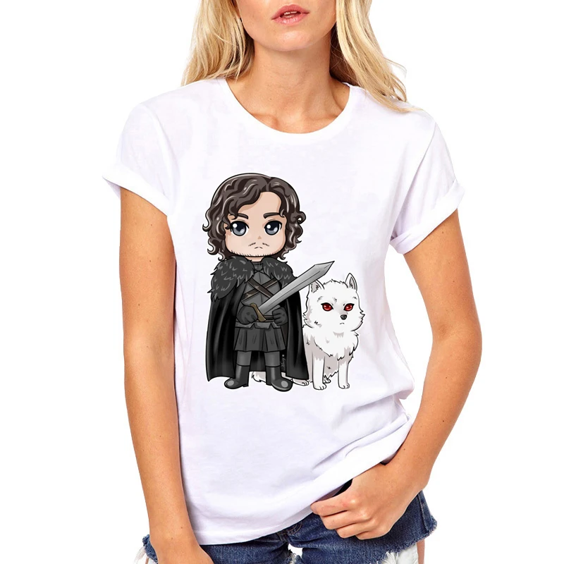 2019 Повседневная футболка с принтом Jon Snow женские футболки в виде Игры престолов |