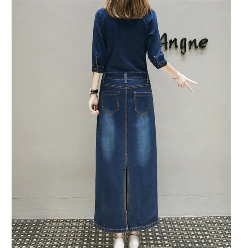 Женское джинсовое платье большого размера облегающее плюс 5XL весна осень 2018