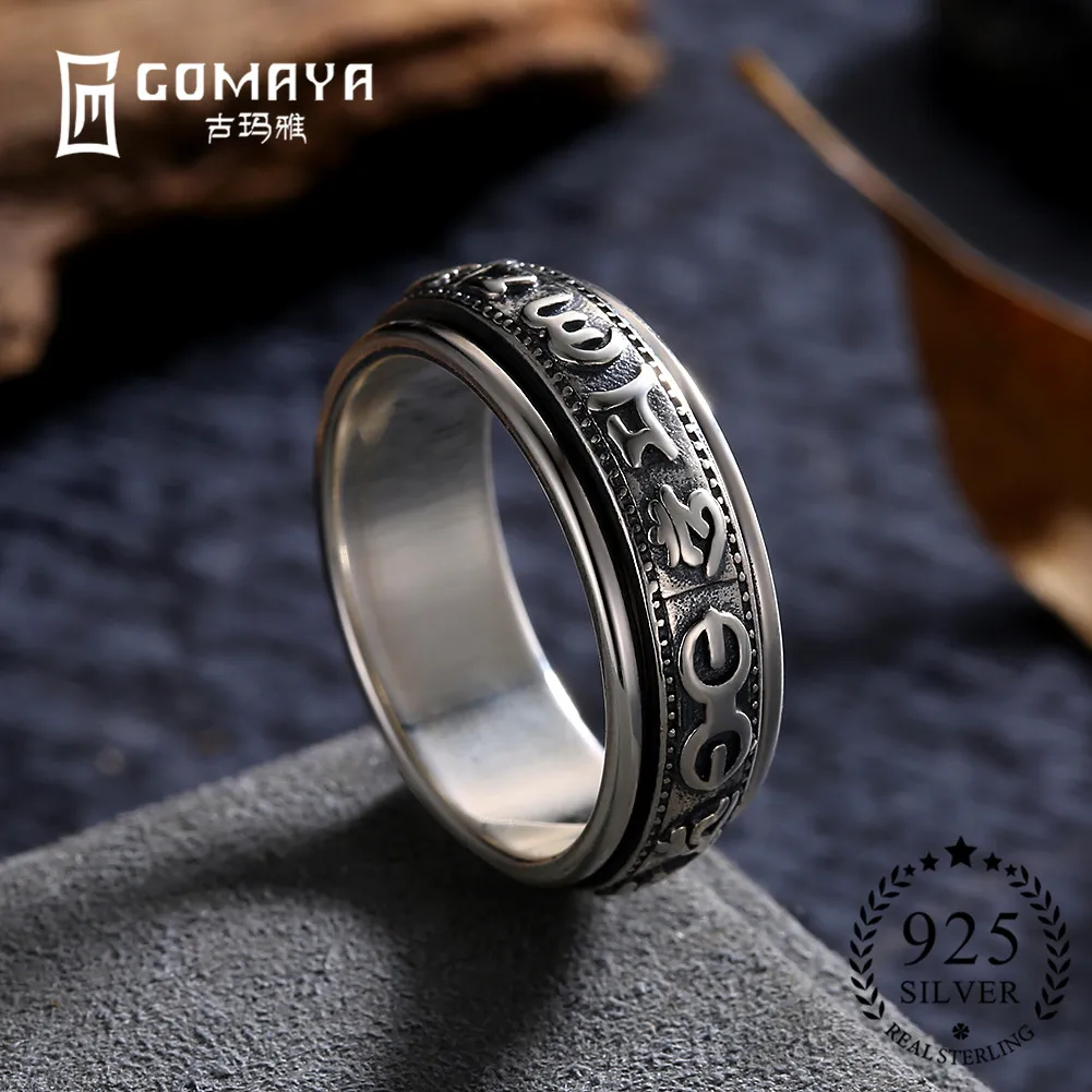 GOMAYA Настоящее серебро 925 пробы винтажные кольца в стиле панк рок модные ювелирные