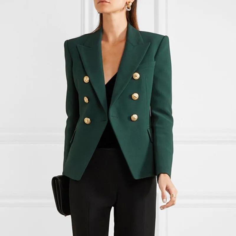 

Vintage Classic Elegant Double Breasted Blazer Women Jacket 2021 Slim Long Sleeve Suit Jacket Coat Green veste femme Plus Size