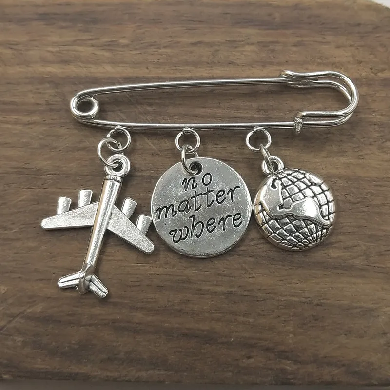 Brooch 2 1 шт Любовь Путешествия Шарм самолет брошь Глобус Компас паспорт брошь лучшие друзья Подарочная брошка, подарок для стюардессы - Окраска металла: Brooch 2