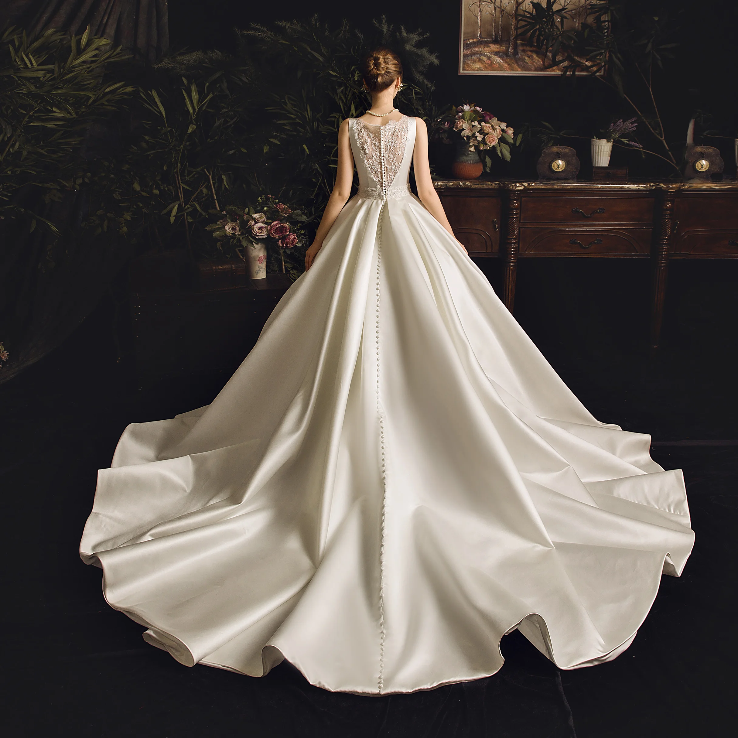 JaneVini винтажное бальное платье цвета слоновой кости атласные Длинные свадебные