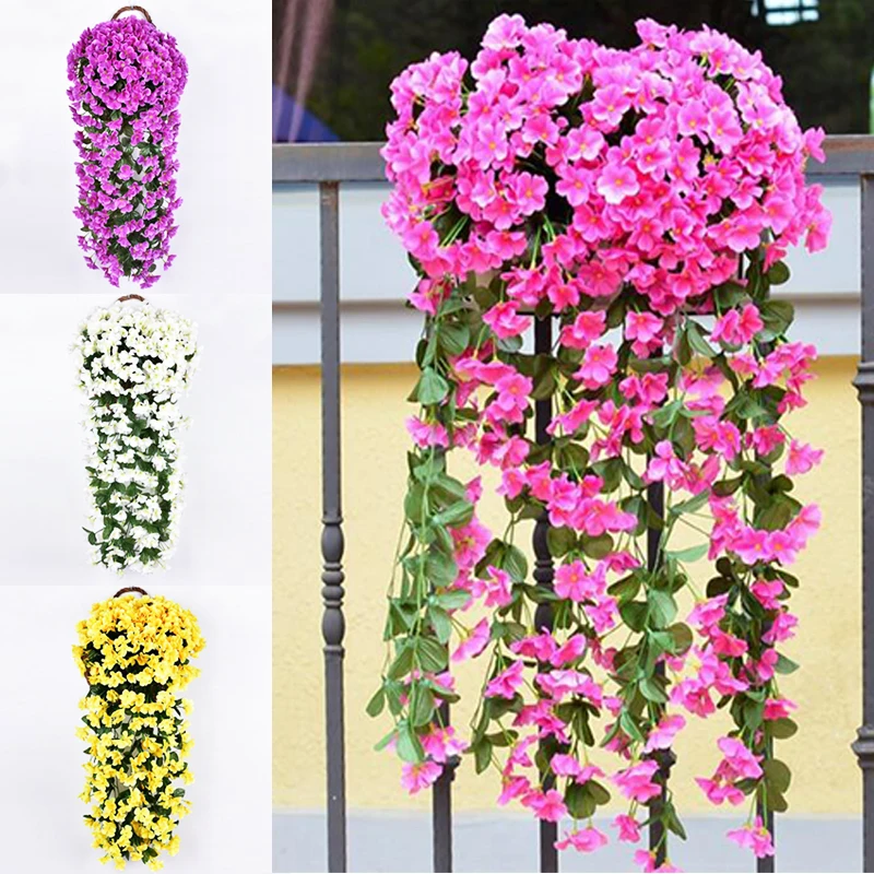 DIY красочные искусственные шелковые фиолетовые плюща Висячие Цветы для гирлянды настенные Висячие растения Свадебные вечерние украшения для дома и сада