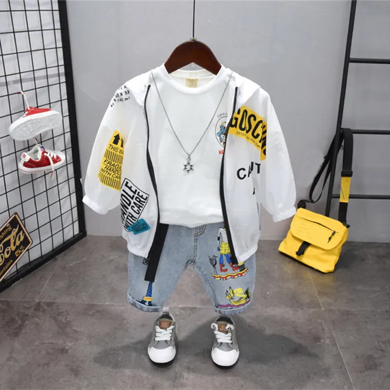 

Summer Baby Boy Clothes Set Children Clothing Sets Kids Boys Cartoon suntan coat + T-shirt + shorts jeans 3PCS boy set
