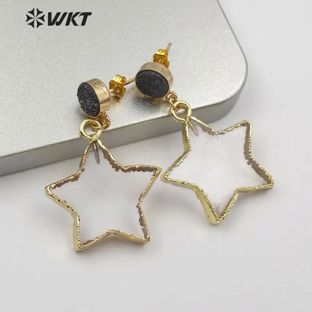 Розовая кварцевая серьги с белым кристаллом симпатичная подвеска в форме звезды