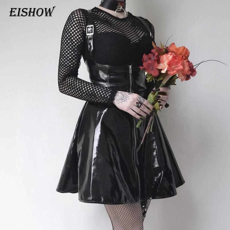 EISHOW 2019 короткая мини юбка из искусственной кожи женская на молнии трапециевидная