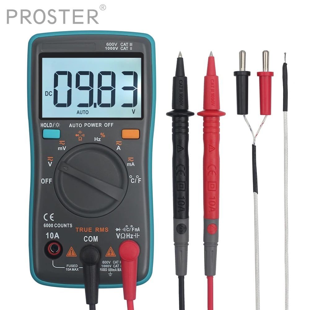 Proster для мини Авто Диапазон Цифровой мультиметр 6000 отсчетов TRMS компактный