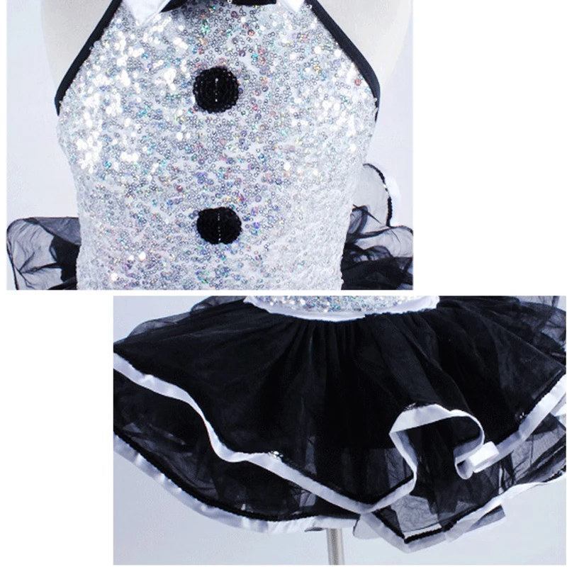 Backless Sequin Ballet Tutu Dress Girls Women Turn-Down Collar Modern Dance Costume Professional Botton Performance Clothes C461