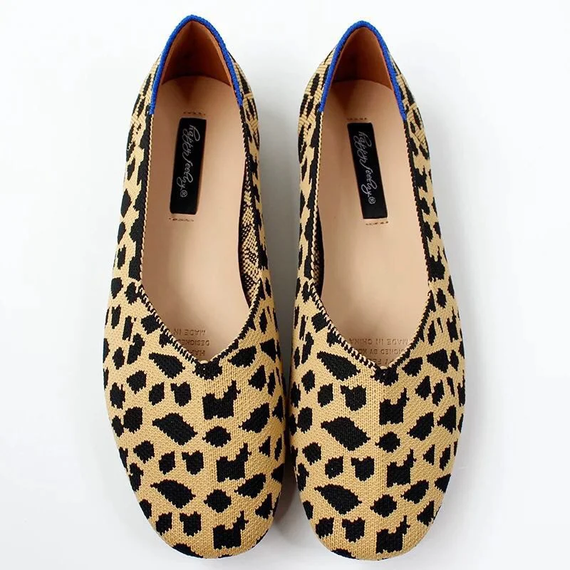 Leopard Bailehou/Новинка года; сезон весна; женские балетки на плоской подошве; дышащие вязаные Мягкие Мокасины с квадратным носком; Разноцветные балетки на плоской подошве с бантом - Цвет: Leopard