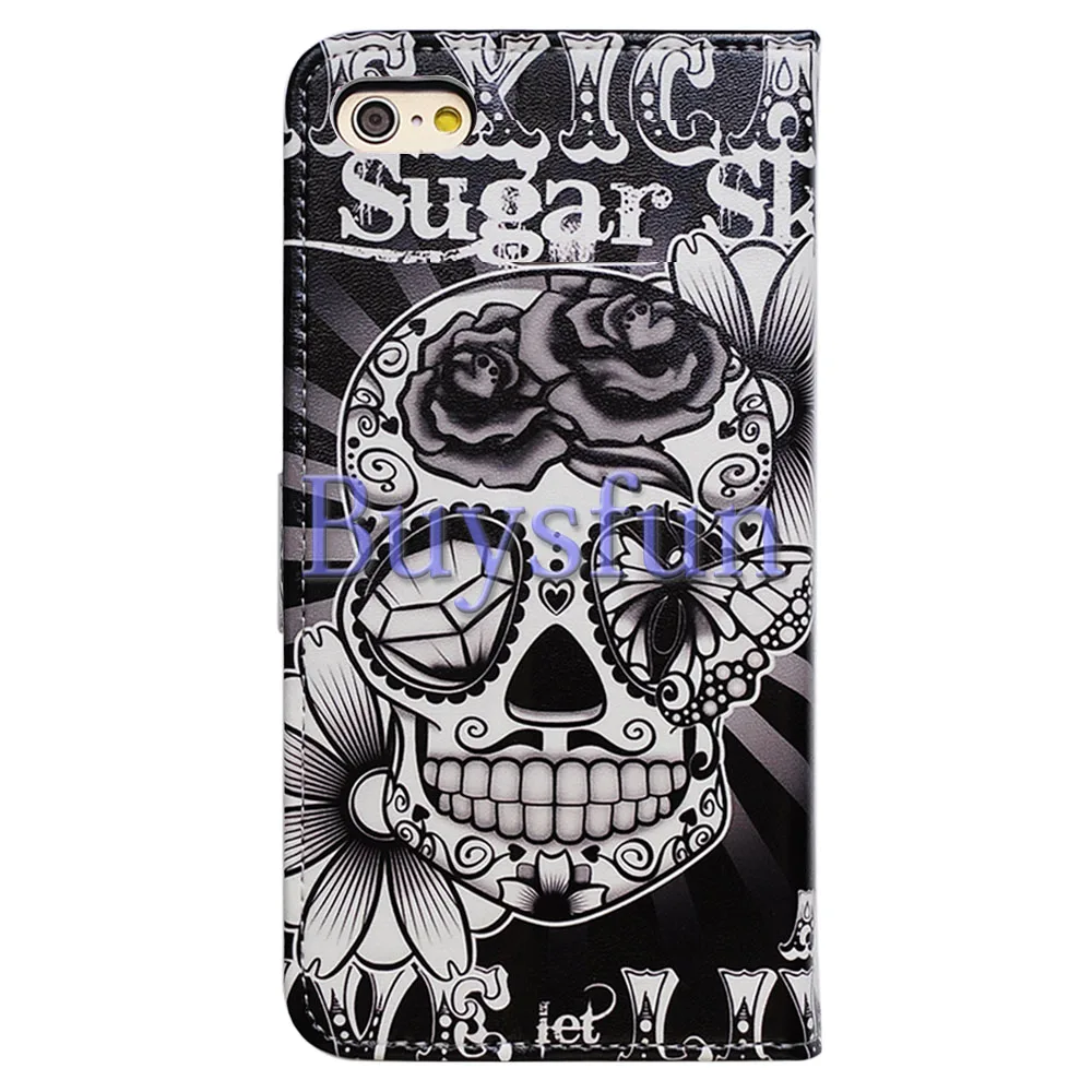 Bcov Sugar Skull Flower Flip Card Slot Wallet Leather Cover Case For iPhone 6/6S/6 PLUS/6S PLUS |