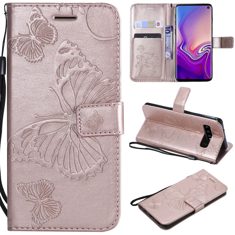 3D бабочка кожаный откидной Чехол кошелек с подставкой для samsung Galaxy S10 S10e S6 S7 S8 S9