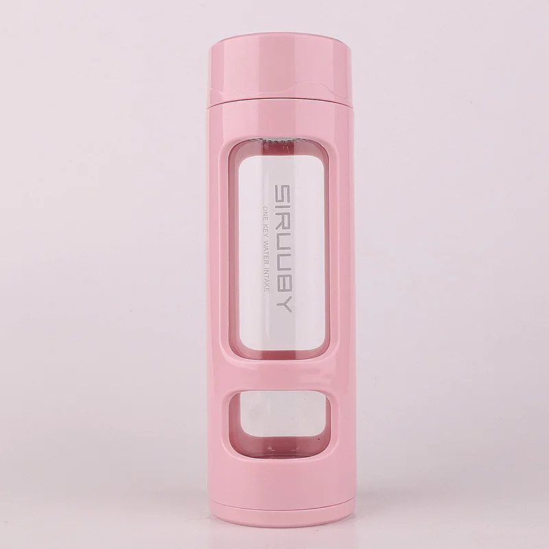 pink 360 мл стеклянная бутылка для воды Силикон розового цвета против ожогов креативный стакан портативный спортивная стеклянная бутылка для питья мои бутылки для воды - Цвет: pink
