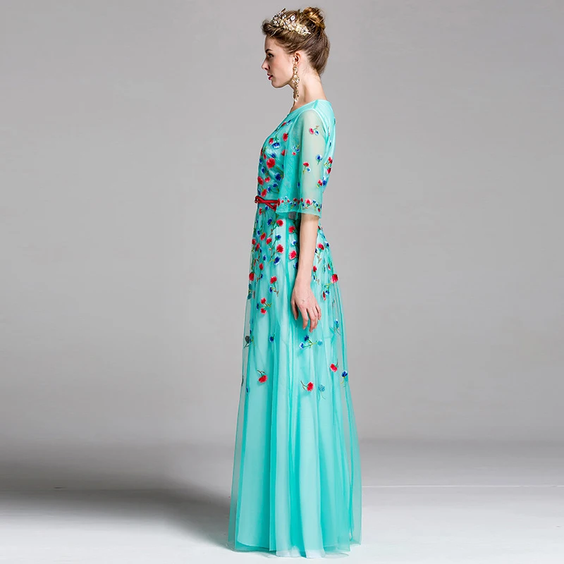 Женское модельное дизайнерское платье макси винтажное длинное синего цвета с