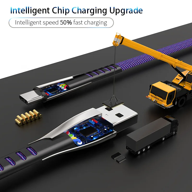 Coolreall 3A кабель для быстрой зарядки Type C синхронизации данных USB устройства Samsung Huawei