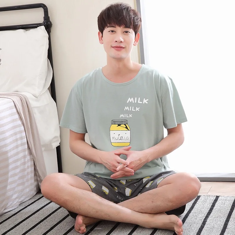 2018 пара пижамы хлопковые летние Для мужчин и женщин сна футболка Короткие штаны