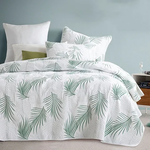 Комплект постельного белья из хлопка, 3 шт., стеганое покрывало с пальмовыми листьями вышитые стеганые одеяла, стеганое одеяло, наволочка King одеяло для кровати размера Queen Size