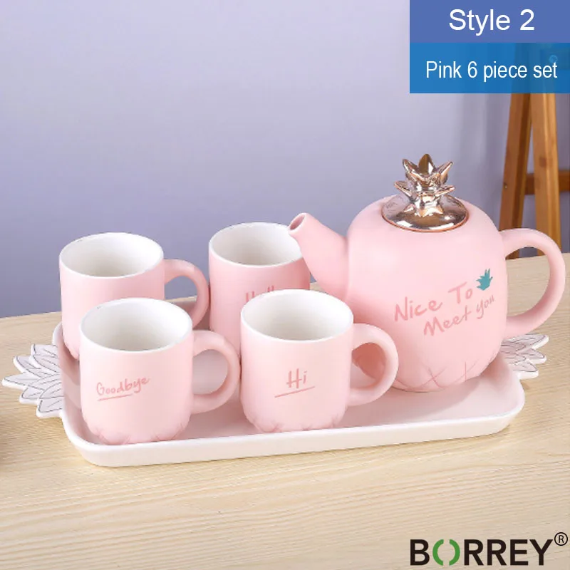Pink (6 pcs set) BORREY 6 шт. набор керамических чайников Европейский кофейная чашка набор кофейников с поддоном кофе молочный цветочный чайный горшок фарфоровая кофейная кружка набор - Цвет: Pink (6 pcs set)