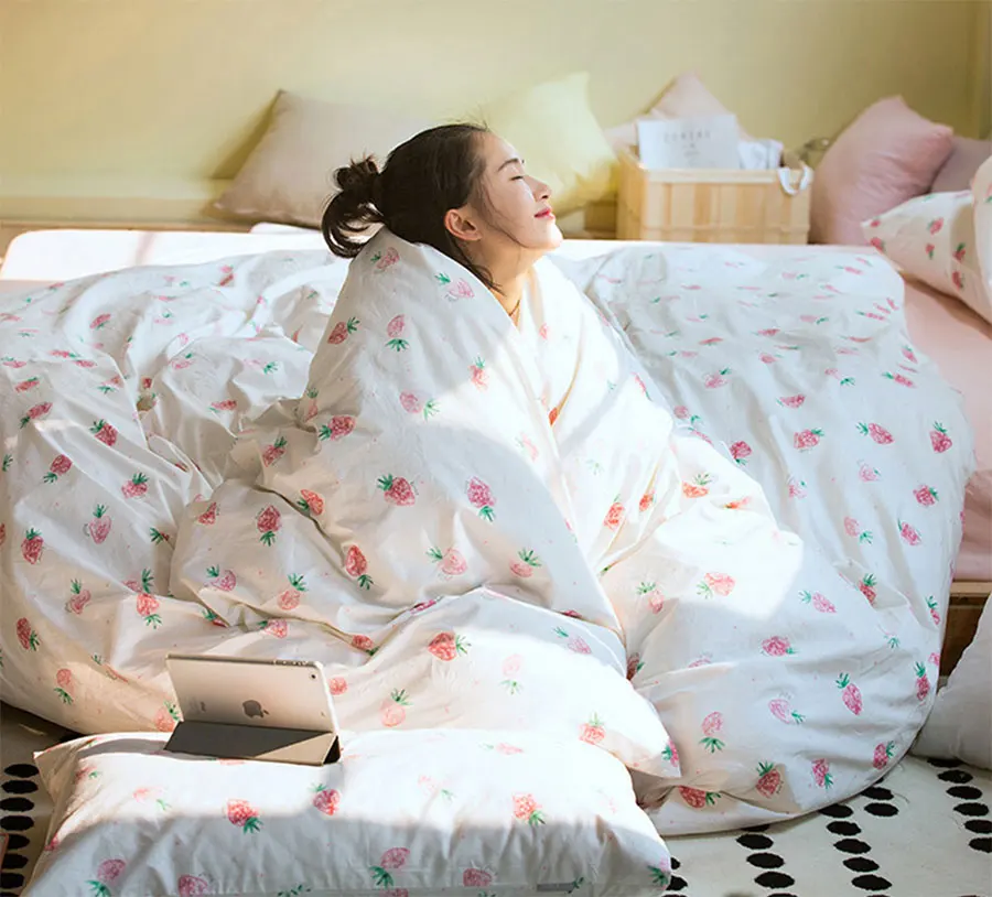 Cartoon cute strawberry bedding set girl twin full queen king cotton single double home textile bedspread pillowcase quilt cover | Дом и сад