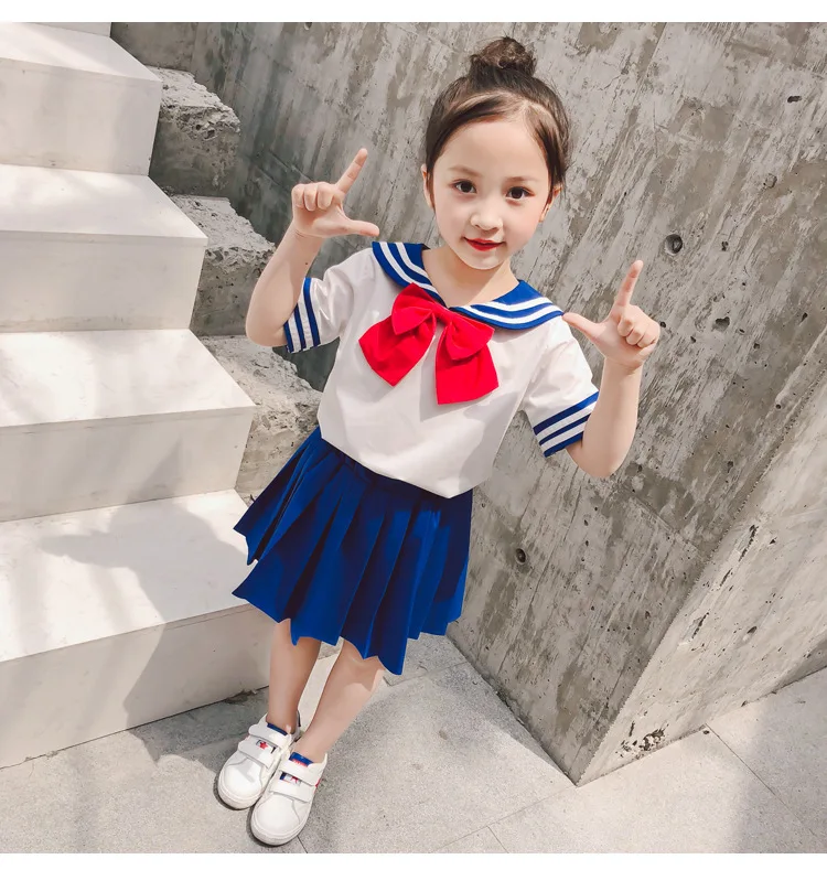 Комплекты одежды в стиле преппи для девочек новинка 2018 летняя футболка с большим