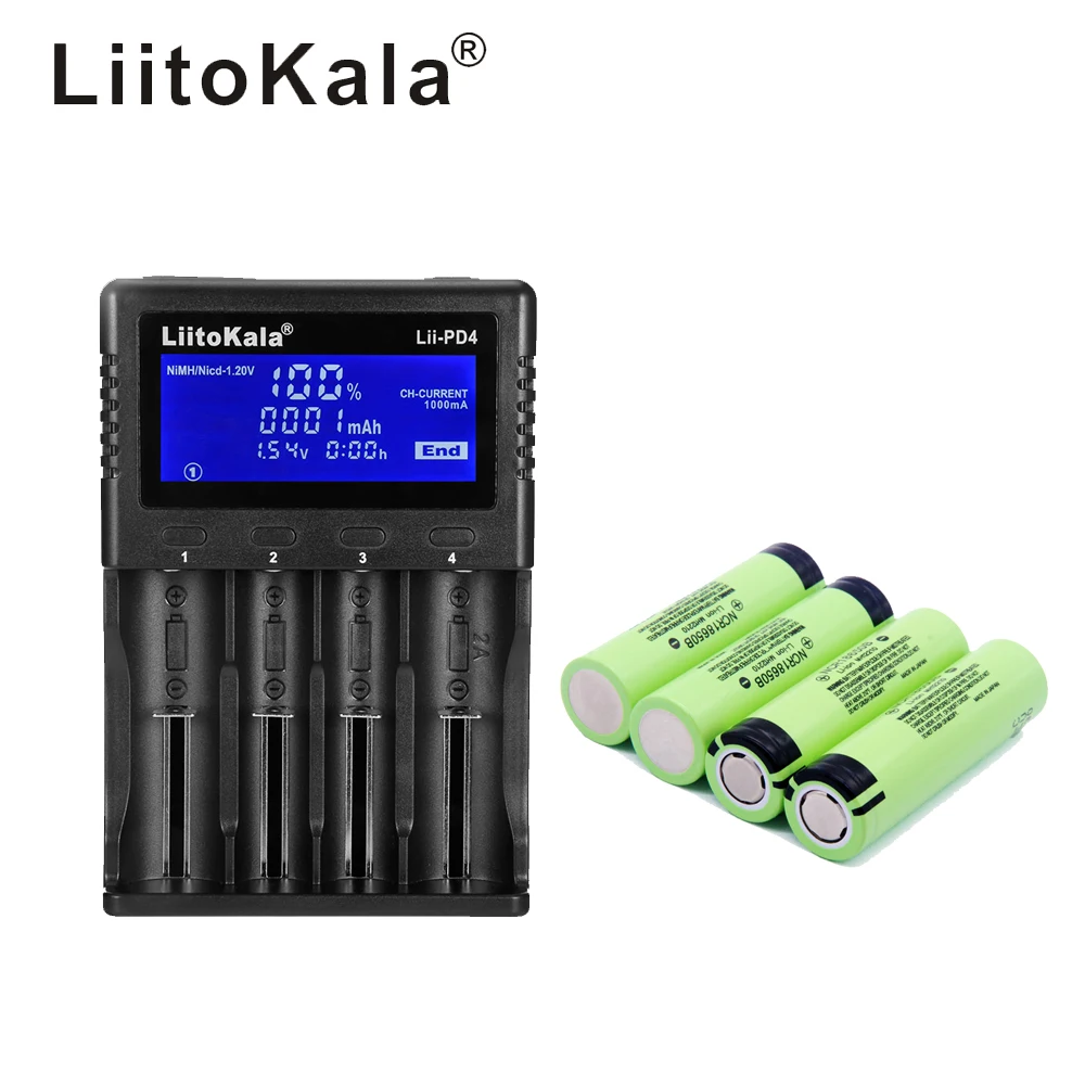 Зарядное устройство LiitoKala с ЖК дисплеем 3 7 в 18650 21700 + 4 литий ионных аккумулятора 3400