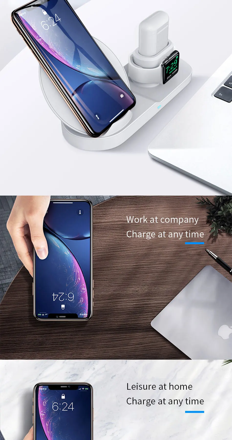 3 в 1 беспроводная зарядная подставка для iPhone 8 X XR XS Беспроводная зарядная док-станция магнитное зарядное устройство для Apple Watch 4 3 2 1 3в1