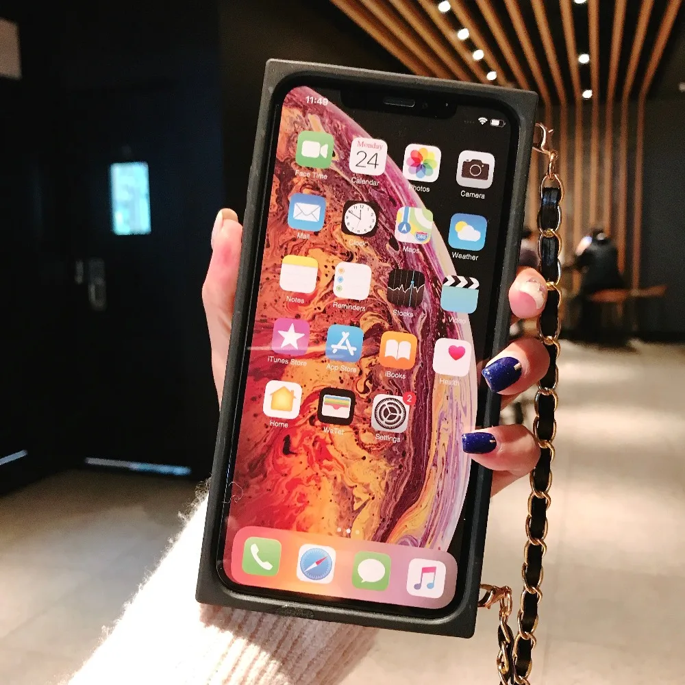 Luxury Cases for iphone XS MAX XR X 8 7 6 6S plus case cover fashion pink Cherry blossoms with long chain Silicone+PC Phone Bag |