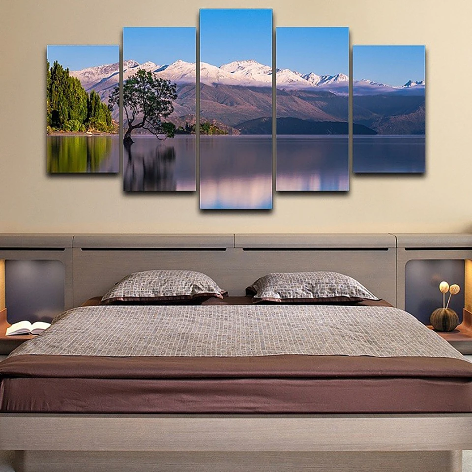 

Art Home Decor Pictures Frame Living Room HD Printed 5 Panel Beautiful Lake Mountains Landscape Posters Modern Wall Painting