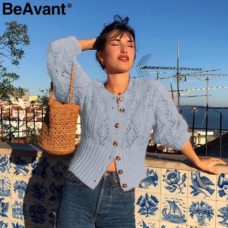 BeAvant выдалбливают вязаный крючком свитер кардиган Женщины зимний леди с длинным