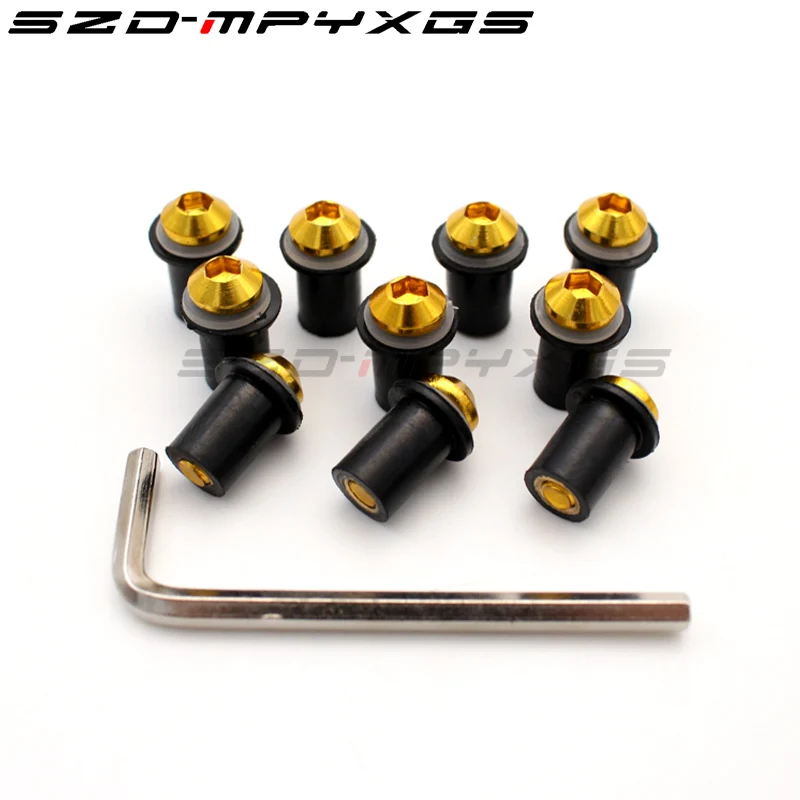 Золотой Для HONDA cbr 600 rr/f4i/f4 vfr 800 конь cbr1000rr cb1000r cbr600rr мотоцикл болты для ветрового стекла винт гайка комплект 5 мм 10 шт - Цвет: Золотой