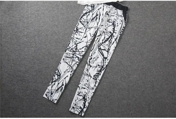 Hot 2014 New Women's Clothing Set Hollow Oout Short Sleeve Top+Printing Pencil Pants Fashion Two Piece Suit Free Shipping | Женская