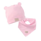 Комплект из шапки и слюнявчика, 3 цвета, розовый, желтый и голубой, для новорожденных, хлопковые детские колпачки