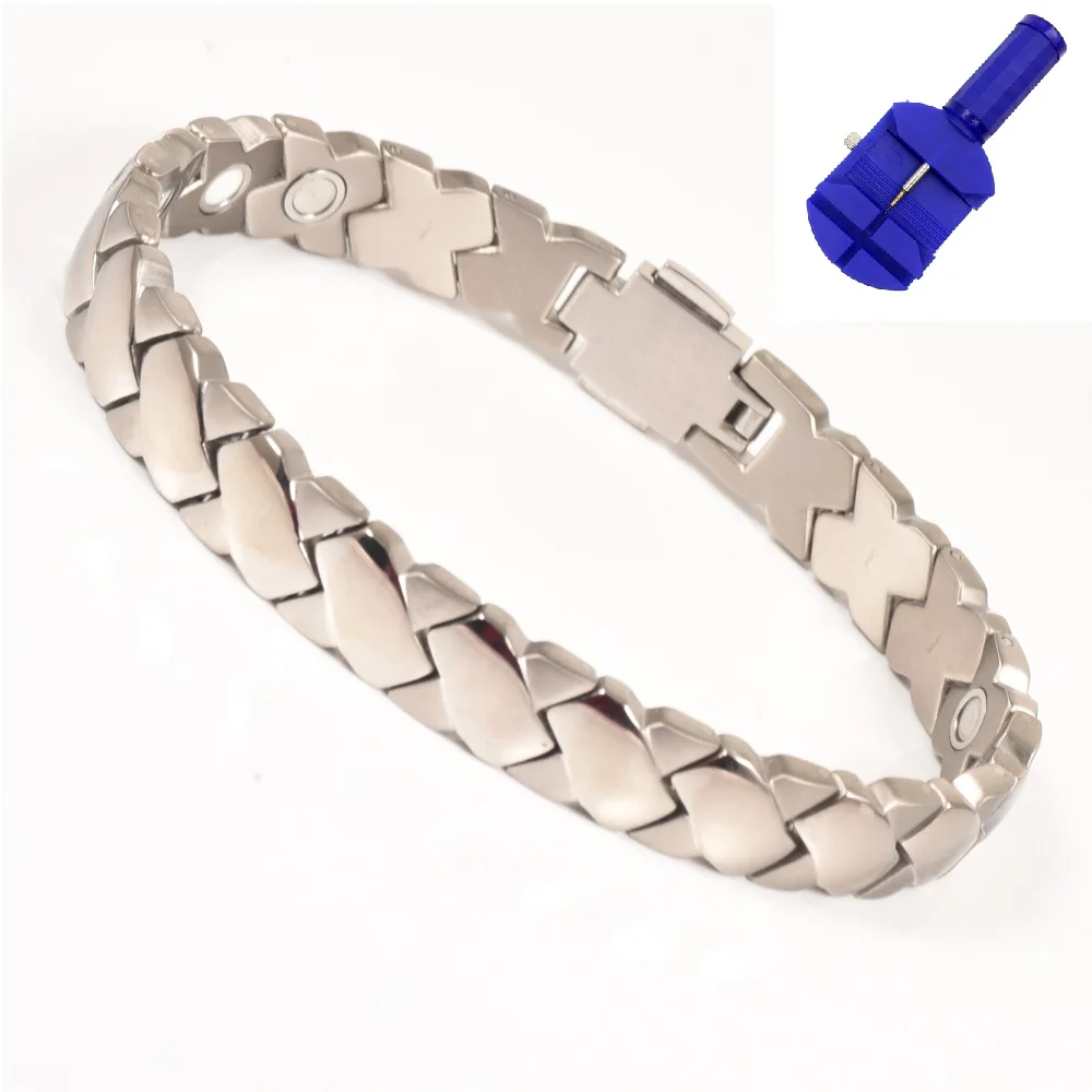 With Length Adjuster Wollet Ювелирный Титановый магнитный браслет для женщин и мужчин инфракрасный отрицательный ионный магнит забота о здоровье серебристый цвет - Окраска металла: With Length Adjuster