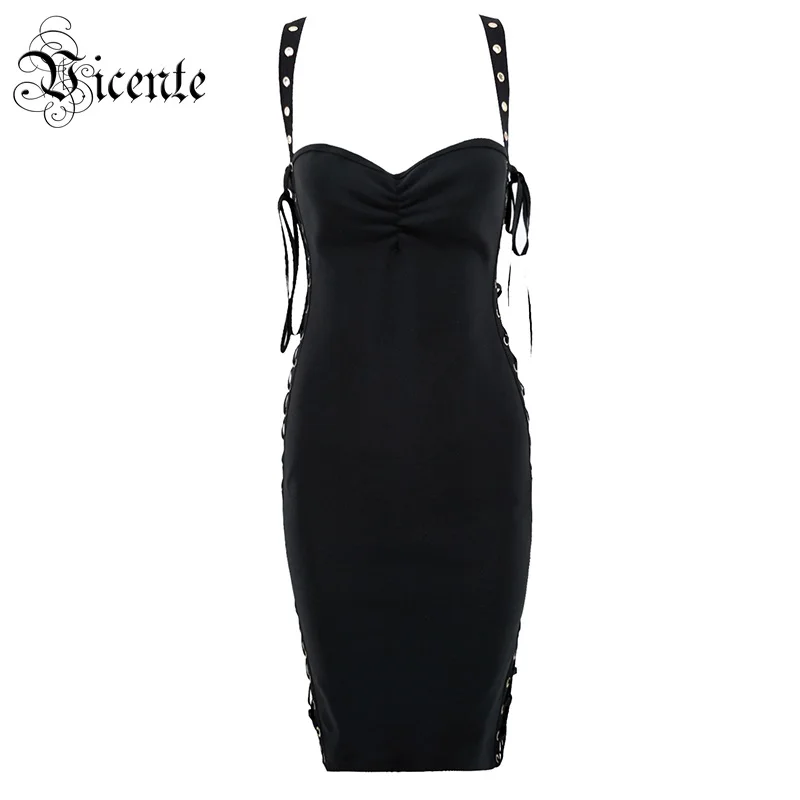 VC горячее шикарное черное платье-комбинация на шнуровке дизайн сексуальный без