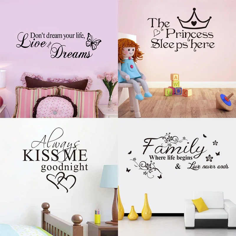 Fashion Wall Sticker Home Decoration Lettering Art Wedding Living Room Tv Background 1 Sheet Decal Black | Дом и сад