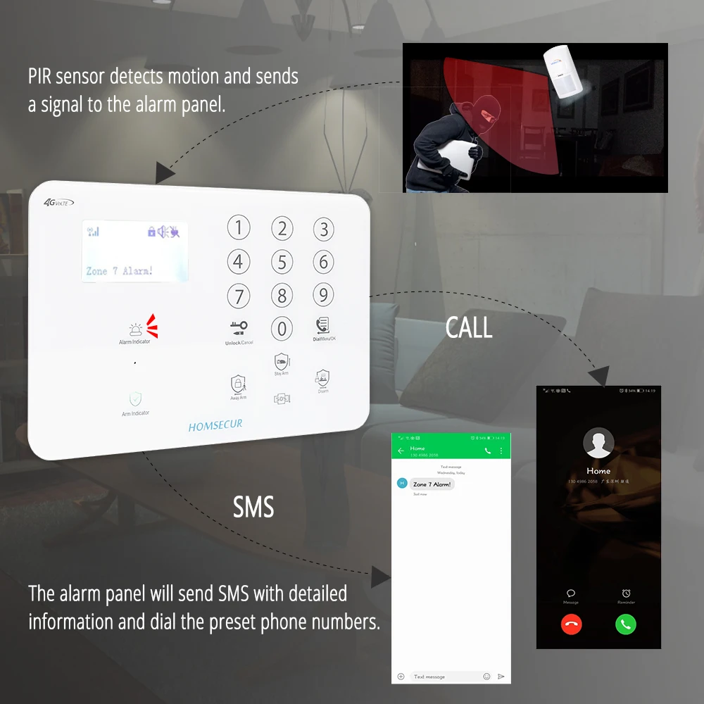 Homsecur беспроводный и проводной 4G LCD домашняя система охранной сигнализации + 4 * PIR