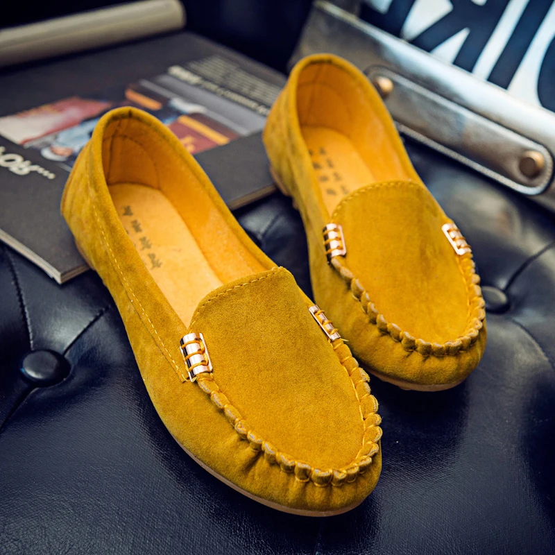 Размера плюс Женская обувь на плоской подошве Лоферы 2019 Карамельный цвет без